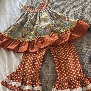 Wildflowers. Floral and Checkered Ruffle Dress Set. Like New. Size 4.